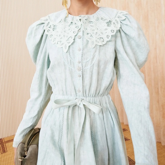 Ulla Johnson 2022 Fiona Linen Collar Cottage Handkerchief Dress - Picture 3 of 11